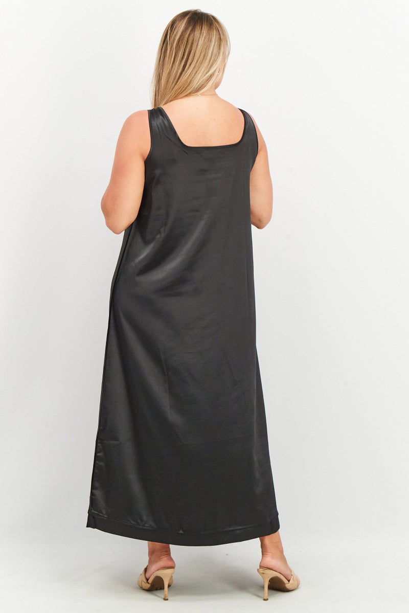 NA-KD Women Plain Satin Maxi Dress, Black - Image 2